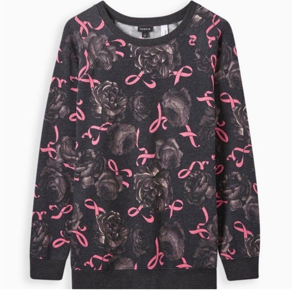 ➕Torrid Cozy Fleece BCA Pink Ribbon Crew
Neck Raglan Sweatshirt